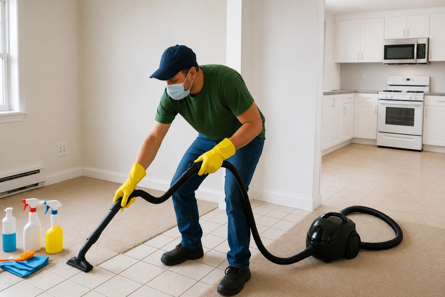 Spotless tiled floor after general cleaning